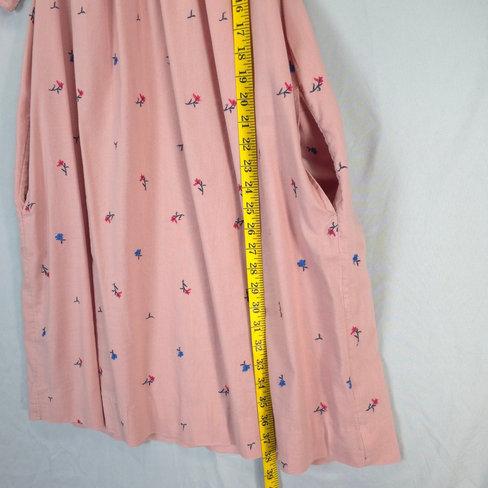 Old Navy Pink Embroidered Floral Smocked Dress Flutter Sleeve Casual L Tall - Picture 4 of 10